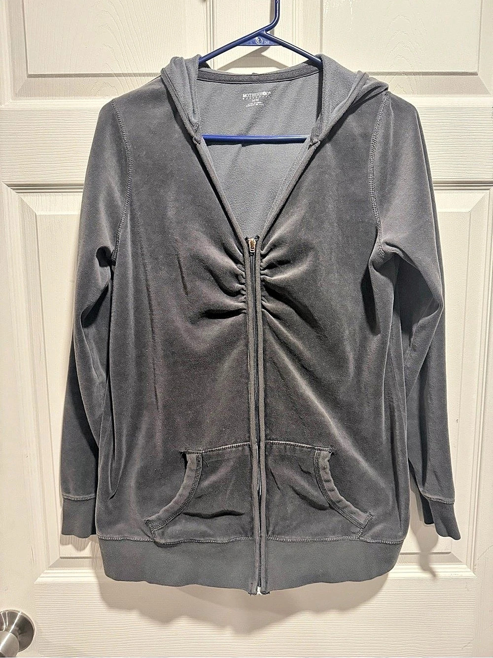Motherhood Maternity Velour Zip-Front Hoodie Gray Medium